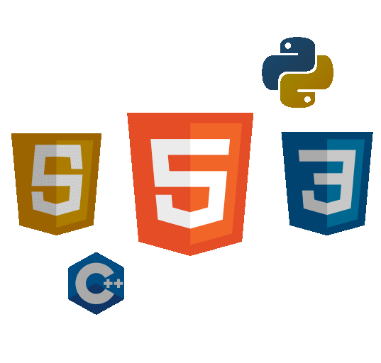 Logos of various programming languages, e.g. C++, Java, and Python